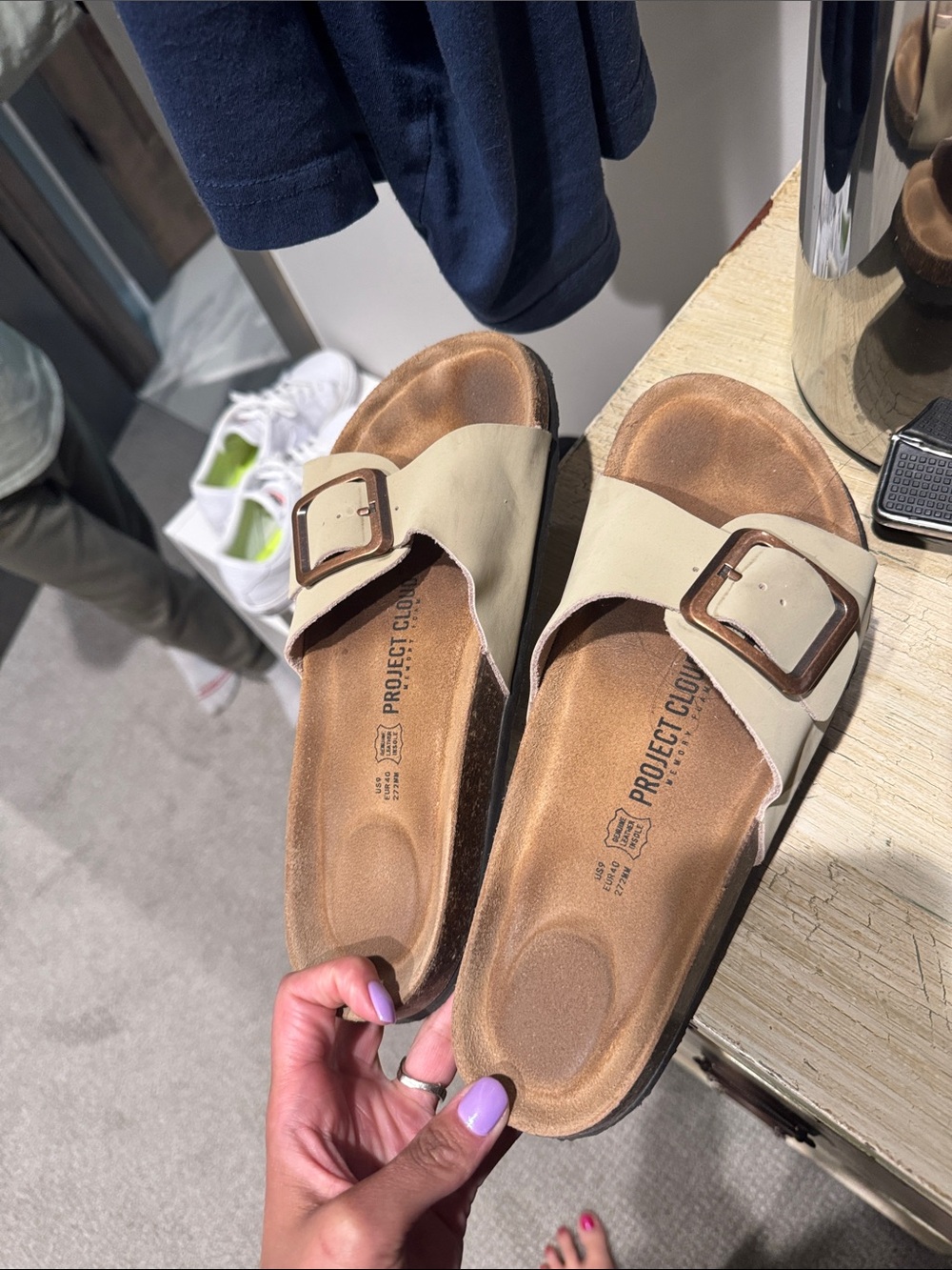 PROJECT CLOUD Beige Buckle Slide Sandals